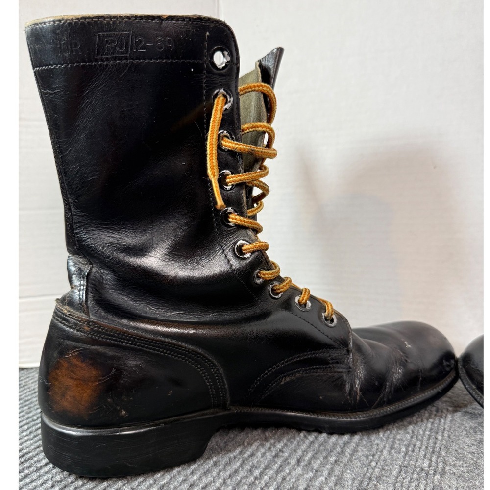 Vintage 1969 US Military Combat Boots Black Leather Vietnam Era 10R 12-69